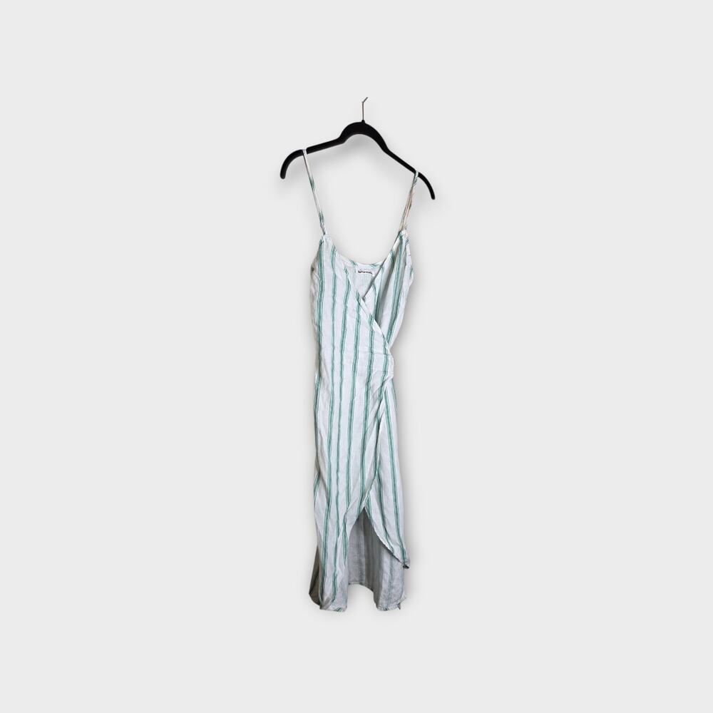 Reformation Court Linen Wrap Midi Dress Green Stripe Coastal Womens Sm - Picture 3 of 7